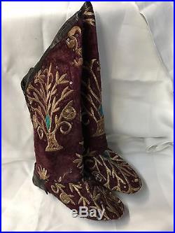 RARE Antique Uzbek Embroidered Boots Leather Gold Embroidery 19th/ Early 20thC
