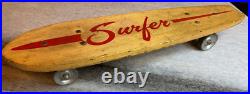 RARE Antique Vintage 1960s Wooden Wood Early Skateboard Surfer Metal Wheels