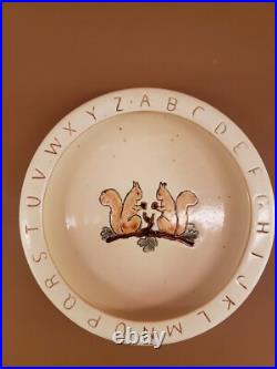 RARE Antique Weller Pottery Cereal Bowl Squirrels ABC For Child Baby 1920- 1930s