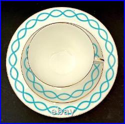 RARE Antique c1912 Minton Porcelain Breakfast Tea Trio Large Blue Ribbon Pat8466 RARE Antique c1912 Minton Porcelain Breakfast Tea Trio Large Blue Ribbon Pat8466
