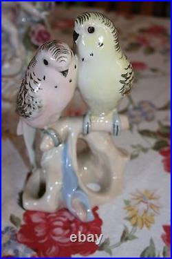 RARE Antique ca 1919 Royal Dux Porcelain Parakeets Figure Pink E Triangle MINT