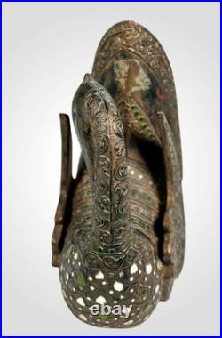 RARE Burmese HINTHA Hamsa Temple Figure Hand Carved Wood Mirror Inlay Mandalay