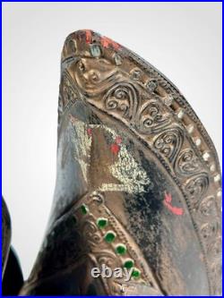 RARE Burmese HINTHA Hamsa Temple Figure Hand Carved Wood Mirror Inlay Mandalay