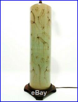 RARE CHINESE EARLY 20TH C VINT HAND DEC CELADON TABLE LAMP WithDEER FIG'S, 1 OF 2