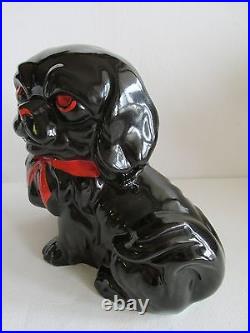 RARE CZECH ART DECO DITMAR URBACH, BLACK FIGURINE Pekinese POTTERY DOG 1930's