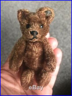 RARE C Early 1900s Miniature Steiff Teddy Bear DK BROWN Mohair 3.75 FF Button