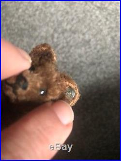 RARE C Early 1900s Miniature Steiff Teddy Bear DK BROWN Mohair 3.75 FF Button