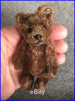 RARE Circa Early 1900s Miniature Steiff Teddy Bear DK BROWN Mohair 3.75 Long F