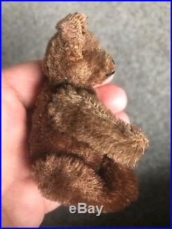 RARE Circa Early 1900s Miniature Steiff Teddy Bear DK BROWN Mohair 3.75 Long F