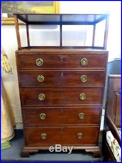 RARE EARLY 1800s CAMPAIGN CHEST OF DRAWERS FITTED SECRETAIRE & BOOK KEEP ABOVE