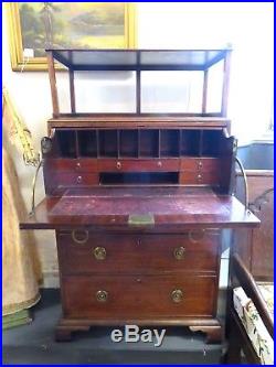 RARE EARLY 1800s CAMPAIGN CHEST OF DRAWERS FITTED SECRETAIRE & BOOK KEEP ABOVE