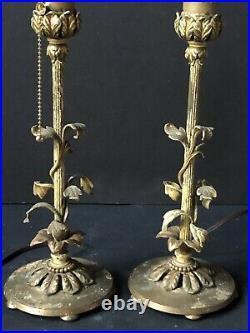 RARE EARLY 1900s Vintage Gold METAL Antique Lamps PAIR Gold Lights REWIRED