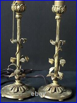 RARE EARLY 1900s Vintage Gold METAL Antique Lamps PAIR Gold Lights REWIRED
