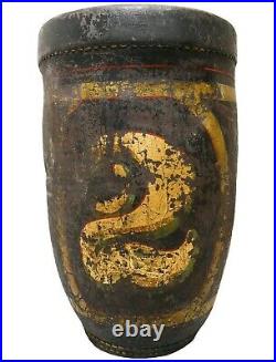 RARE EARLY 19TH C AMERICAN ANTIQUE HND DEC LEATHER FIRE BUCKET, WithGOLD GILT # 2
