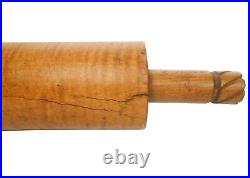 RARE EARLY 19TH C AMERICAN ANTIQUE TIGER MAPLE WOOD ROLLING PIN WithCARVED HANDLES