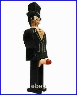 RARE EARLY 20TH C VINT AMERICAN FOLK/TRAMP ART MAN, WithTOP HAT CARVED WOOD FIGURE