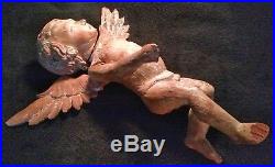 RARE EARLY ANTIQUE MUSEUM PAIR OF TALL 16'' 400mm WOOD CARVED PUTI CHERUB ANGEL