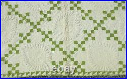 RARE EARLY FINE ANTIQUE TRAPUNTO GREEN IRISH CHAIN QUILT MY COLLECTION 1880's