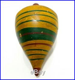 RARE EARLY-MID 19TH C AMERICAN ANTIQUE WOODEN SPINNING TOP, WithORIG PERIOD PAINT