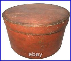 RARE EARLY-MID 19TH C AMERICAN PRIMITIVE 10 PANTRY BOX/LID, in ORIG DRY RED PNT