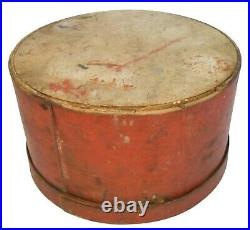 RARE EARLY-MID 19TH C AMERICAN PRIMITIVE 10 PANTRY BOX/LID, in ORIG DRY RED PNT