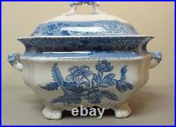 RARE EARLY SPODE'S CAMILLA BLUE SOUP TUREEN & MATCHING 17 TRAY, c. 1891-1920