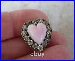 RARE EARLY VICTORIAN ANGEL SKIN CORAL HEART BROOCH PIN with ANTIQUE PASTES 1840
