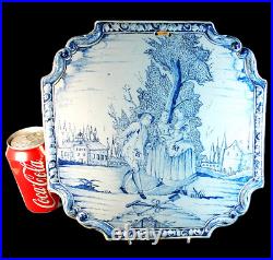 RARE EARLY to MID 18th. C LARGE HAND PAINTED DELFT WALL PLAQUE of a RURAL SCENE
