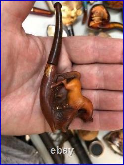 RARE Early 1800's Antique Meerschaum Pipe with Case showing a Beautiful Horse