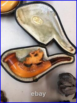 RARE Early 1800's Antique Meerschaum Pipe with Case showing a Beautiful Stag