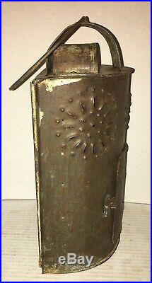 RARE Early 19th C. Punched Tin Barn Candle Lantern PAUL REVERE Glass Pane