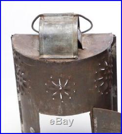 RARE Early 19th C. Punched Tin Barn Candle Lantern PAUL REVERE Glass Pane