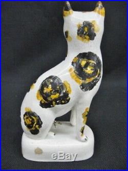 RARE Early Antique 1850s Seated Calico Staffordshire Porcelain Cat England