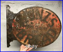 RARE Early Antique 1910s 20s Prinzs Bread 2 Sided Metal Flange Sign Gas Oil KY