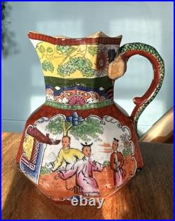 RARE Early Antique C 1840 Mason's Chinoiserie Imari Jug Pitcher Red Garden Scene
