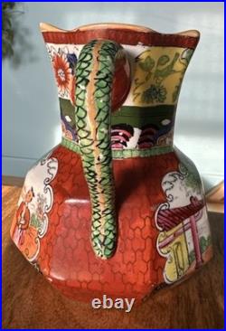 RARE Early Antique C 1840 Mason's Chinoiserie Imari Jug Pitcher Red Garden Scene