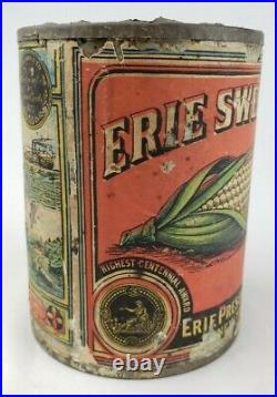 RARE Early Antique Erie Preserving Co NY Sweet Corn Can Tin Old Food Advertising