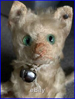 RARE Early Antique Fluffy White Mohair Steiff CAT FF Long f Button 8 NR