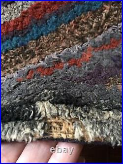 RARE Early Antique Handmade BIG Shirred Standing Wool Fabric Rug Blue Red AAFA
