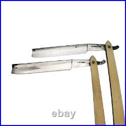 RARE Early Antique Warranted TRAVEL Straight Razor Pair Set in STROP Case