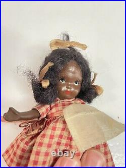 RARE Early Judy Ann Antique Black African American Girl Doll USA 5 1/2 W Dress