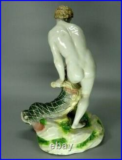 RARE Early Ludwigsburg Porcelain German Figurine Fisherman Figure Antique 1880