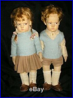 RARE Early Pair of Lenci Children School Girl and School Boy TWINS Must see