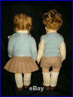 RARE Early Pair of Lenci Children School Girl and School Boy TWINS Must see