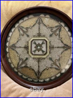 RARE Early Victorian Crushed Glass Trinket Tray Mahogany Banded