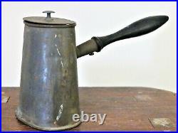 RARE FORM Antique 19th C Tinsmith Made SIDE Wooden HANDLE Chocolate POT OOAK