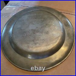 RARE HUGE 16 3/4 Antique Pewter CHARGER Early Initials On Front