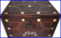 RARE LATE 18TH-EARLY 19TH C ANTIQUE ROSEWOOD BOX WithINLAID FILIGREE/ORIG HARDWARE