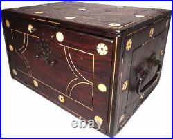 RARE LATE 18TH-EARLY 19TH C ANTIQUE ROSEWOOD BOX WithINLAID FILIGREE/ORIG HARDWARE