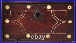 RARE LATE 18TH-EARLY 19TH C ANTIQUE ROSEWOOD BOX WithINLAID FILIGREE/ORIG HARDWARE